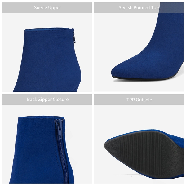 Pointed Toe High Heel Ankle Booties - ROYAL BLUE SUEDE - 5